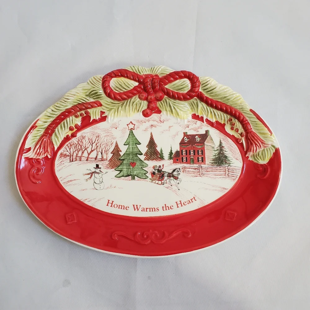 Fitz and Floyd Christmas Home Warms the Heart Sentiment Cookie Tray Plate